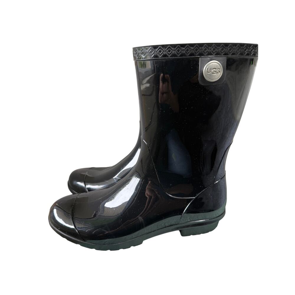 UGG SIENNA BLACK WATERPROOF RUBBER RAIN BOOTS SZ 10 Women’s Hi Gloss Made in US